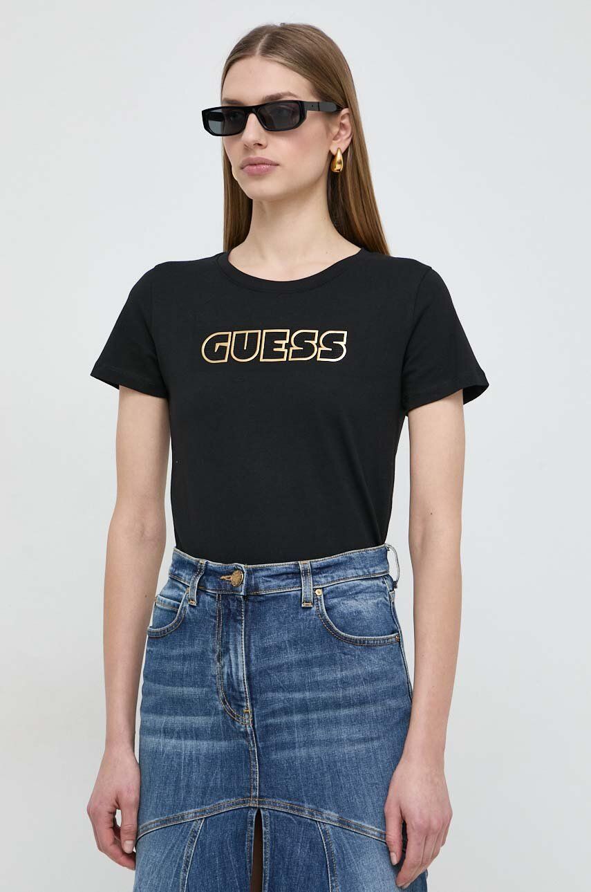 Bavlněné tričko Guess GLOSSY černá barva, W4RI30 I3Z14