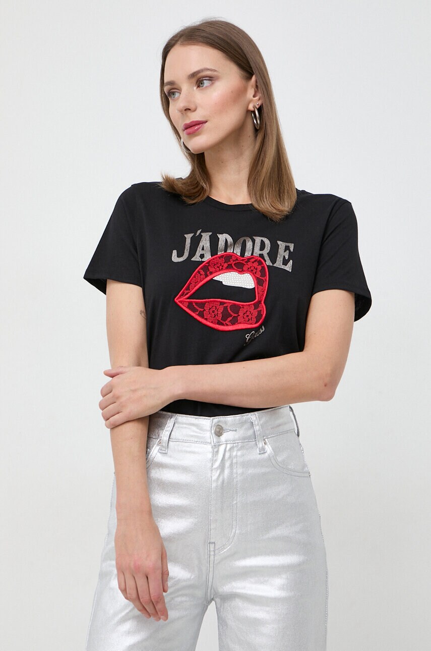 

Хлопковая футболка Guess женский цвет чёрный