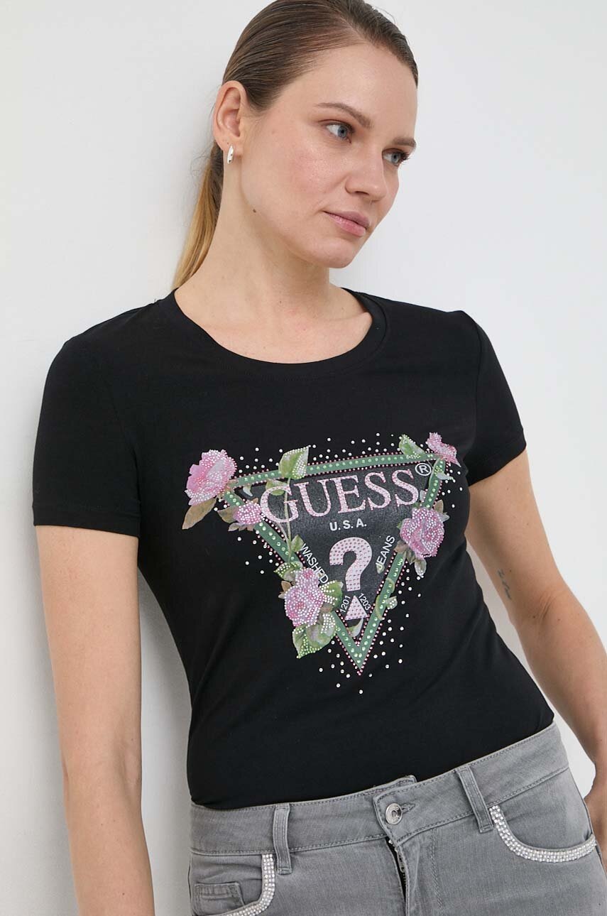 Levně Tričko Guess FLORAL černá barva, W4RI28 J1314