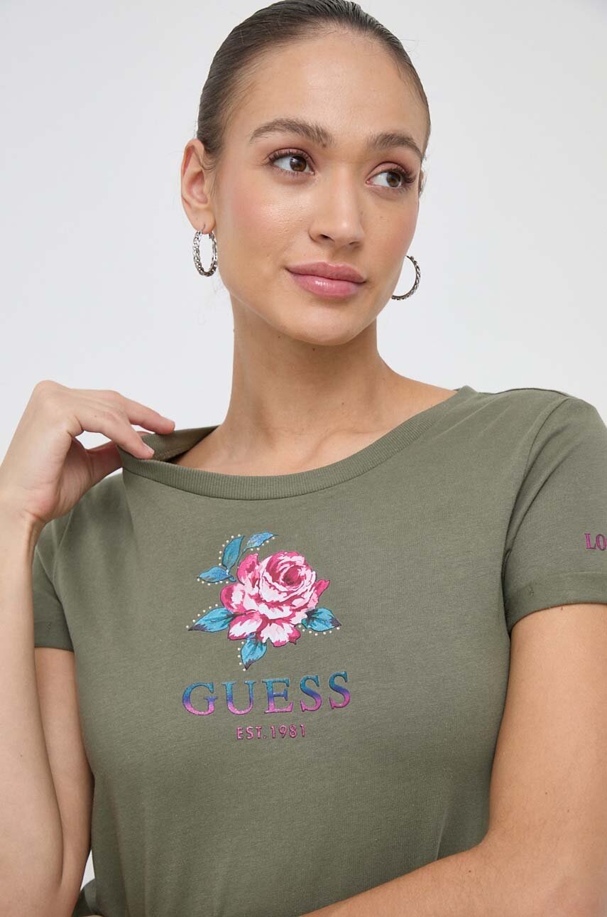 

Памучна тениска Guess ROSE в зелено W4RI37 JA914, Зелен