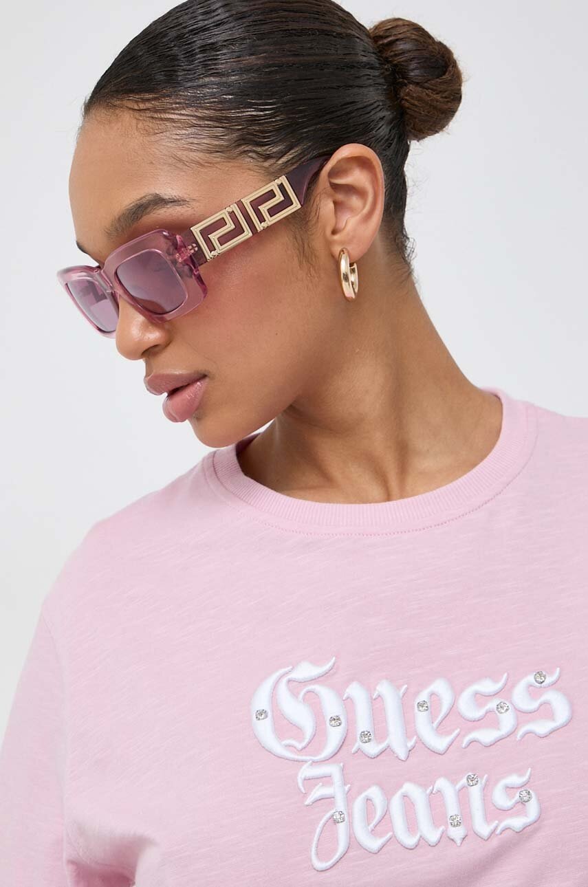 

Памучна тениска Guess GOTHIC в розово W4RI49 K6XN4, Розов