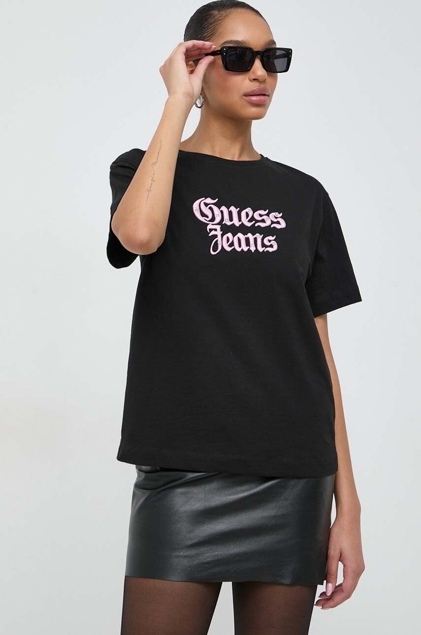 

Памучна тениска Guess GOTHIC в черно W4RI49 K6XN4, Черен