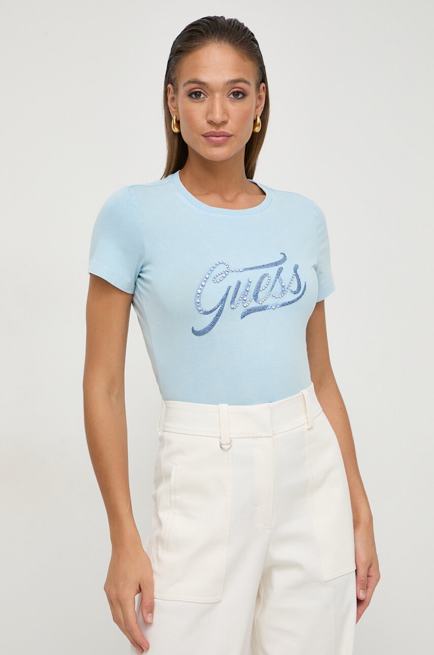 

Памучна тениска Guess STONES&EMBRO в синьо W4RI52 I3Z14, Син