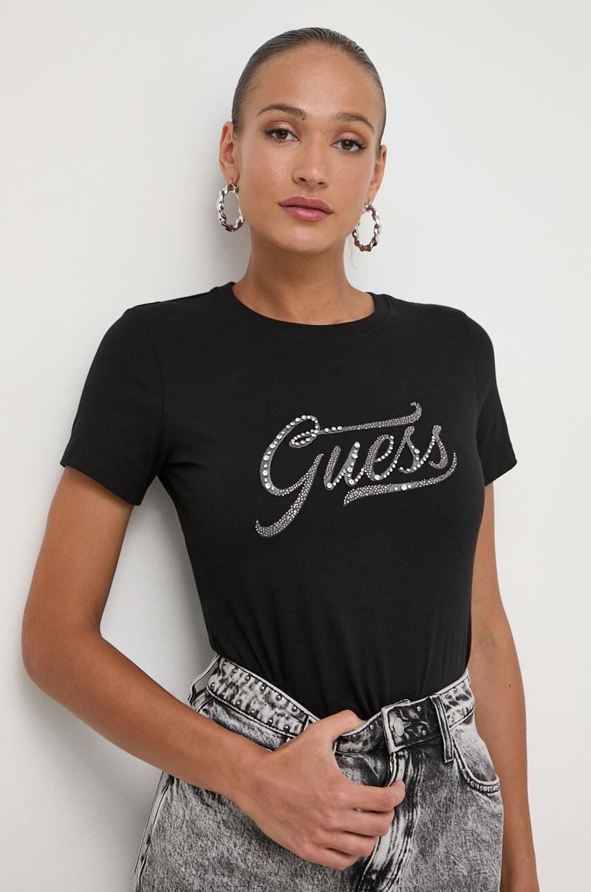 Levně Bavlněné tričko Guess STONES&EMBRO černá barva, W4RI52 I3Z14