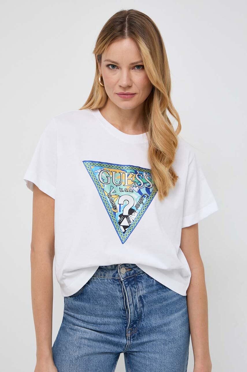 

Хлопковая футболка Guess женская цвет белый