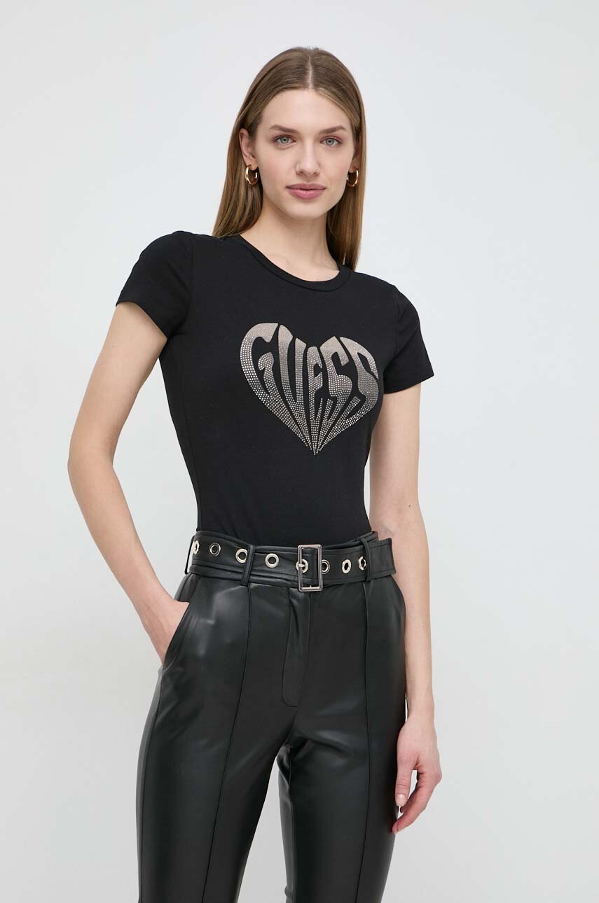 

Тениска Guess HEART в черно W4RI53 J1314, Черен