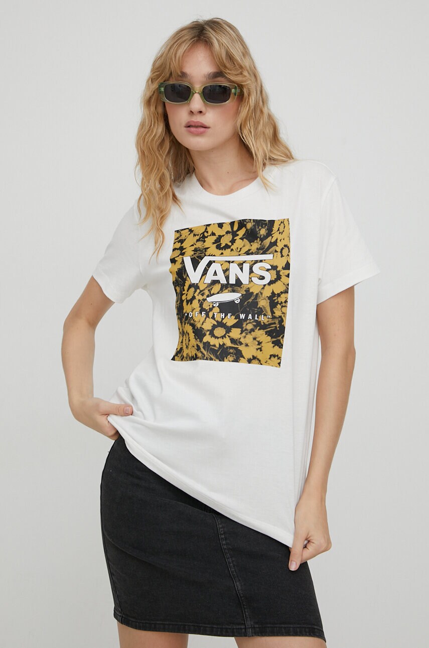 Vans tricou din bumbac femei, culoarea bej