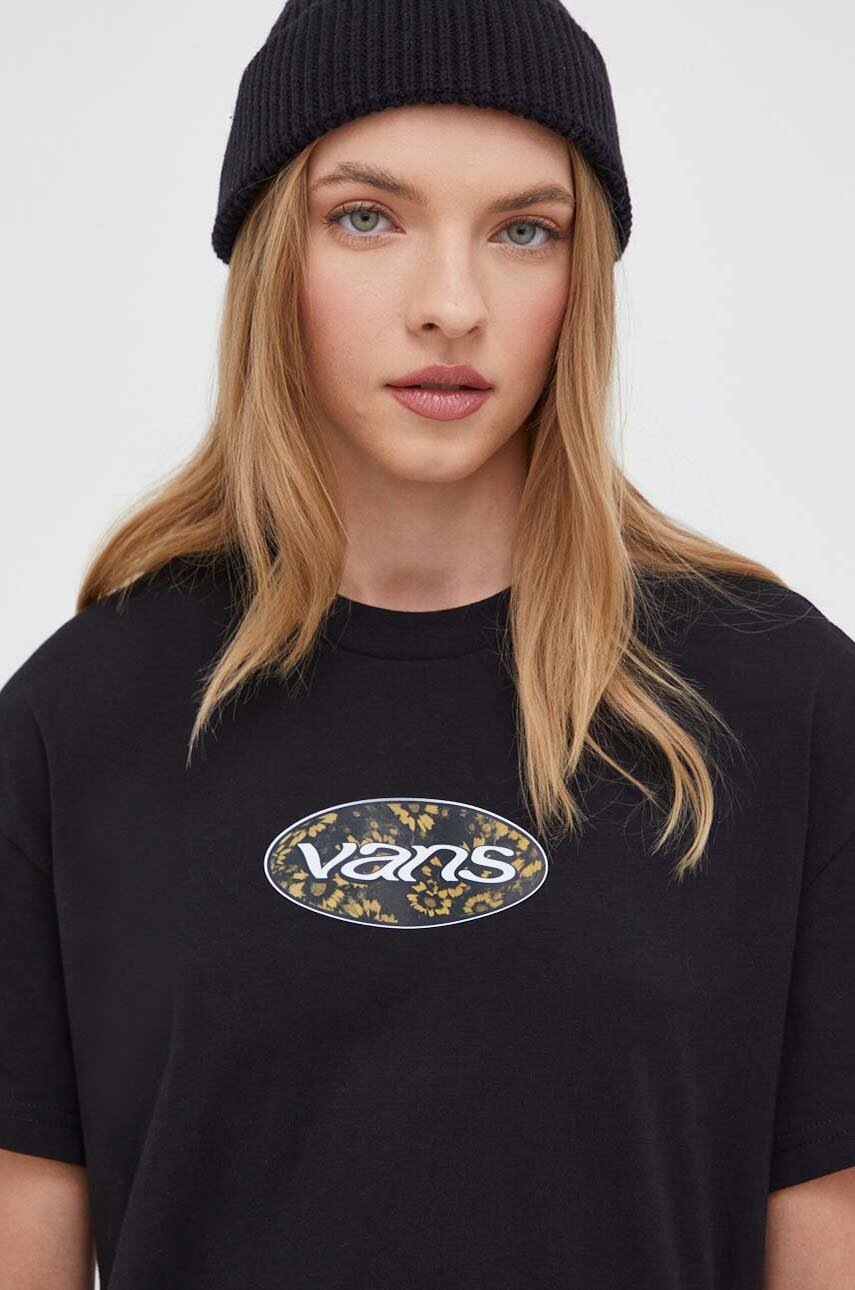 

Памучна тениска Vans в черно, Черен