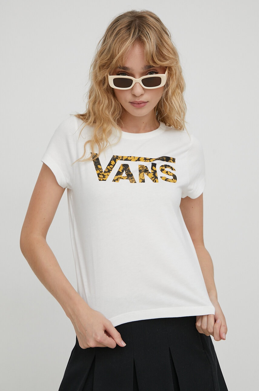 Vans tricou din bumbac femei, culoarea bej