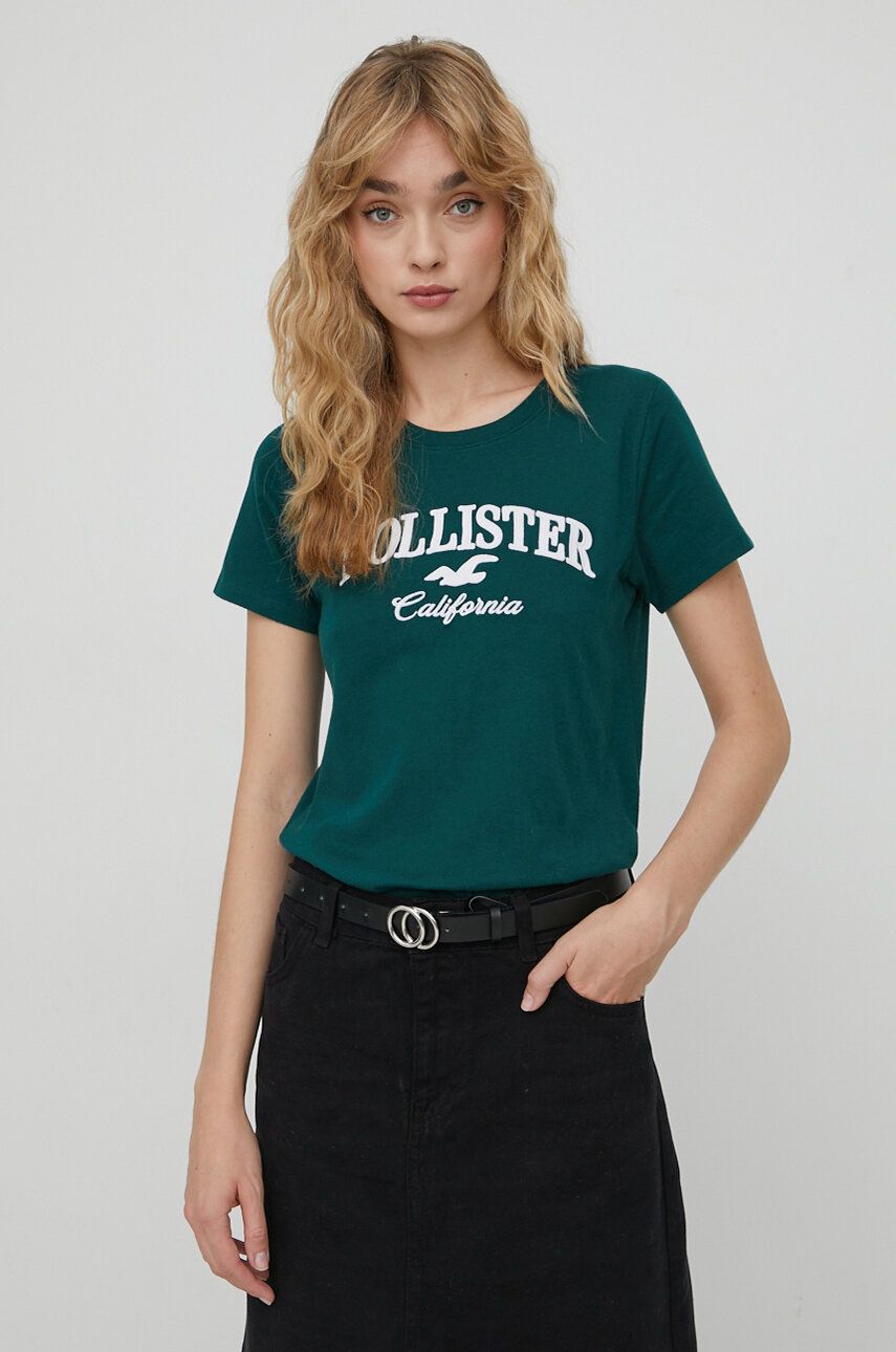 Hollister Co. Tricou Din Bumbac Femei, Culoarea Verde