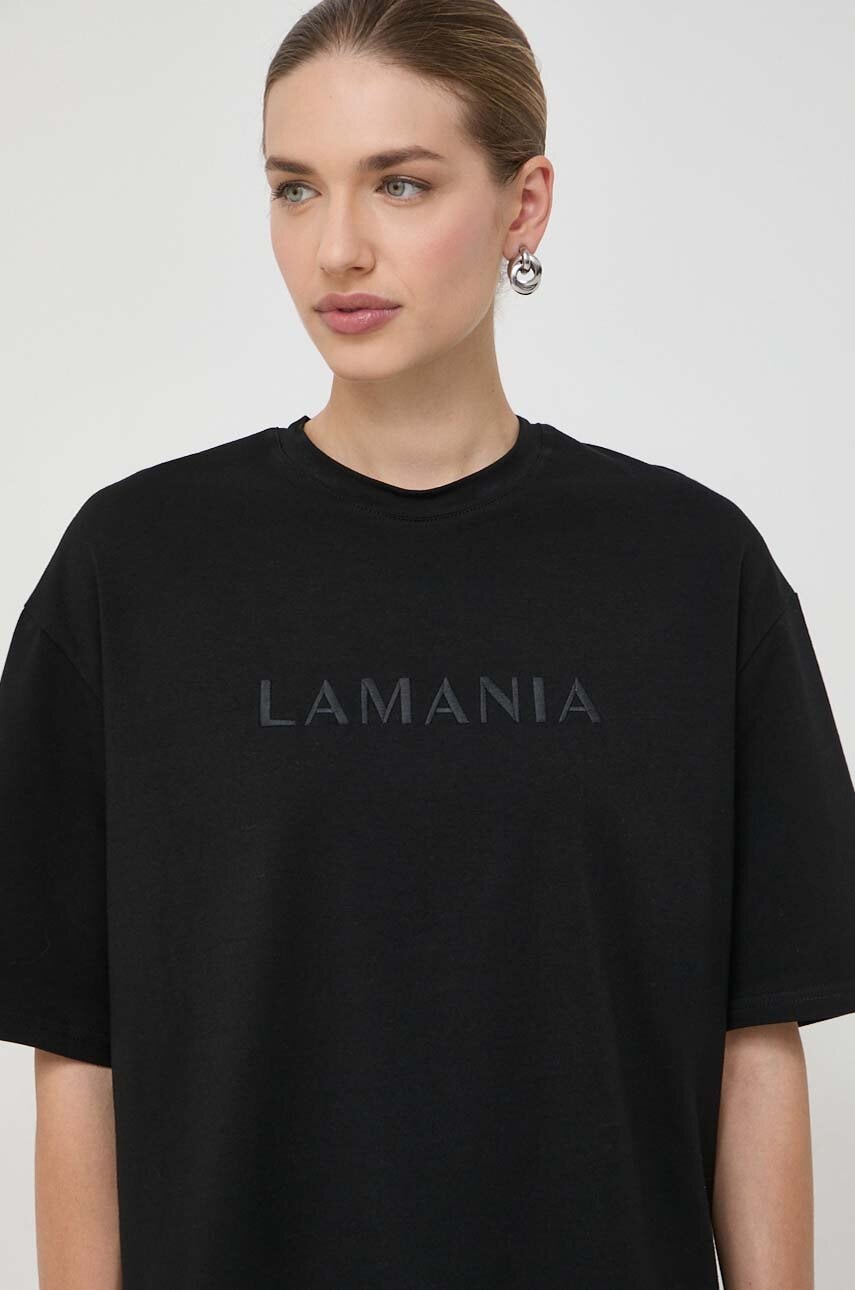 La Mania tricou din bumbac femei, culoarea negru