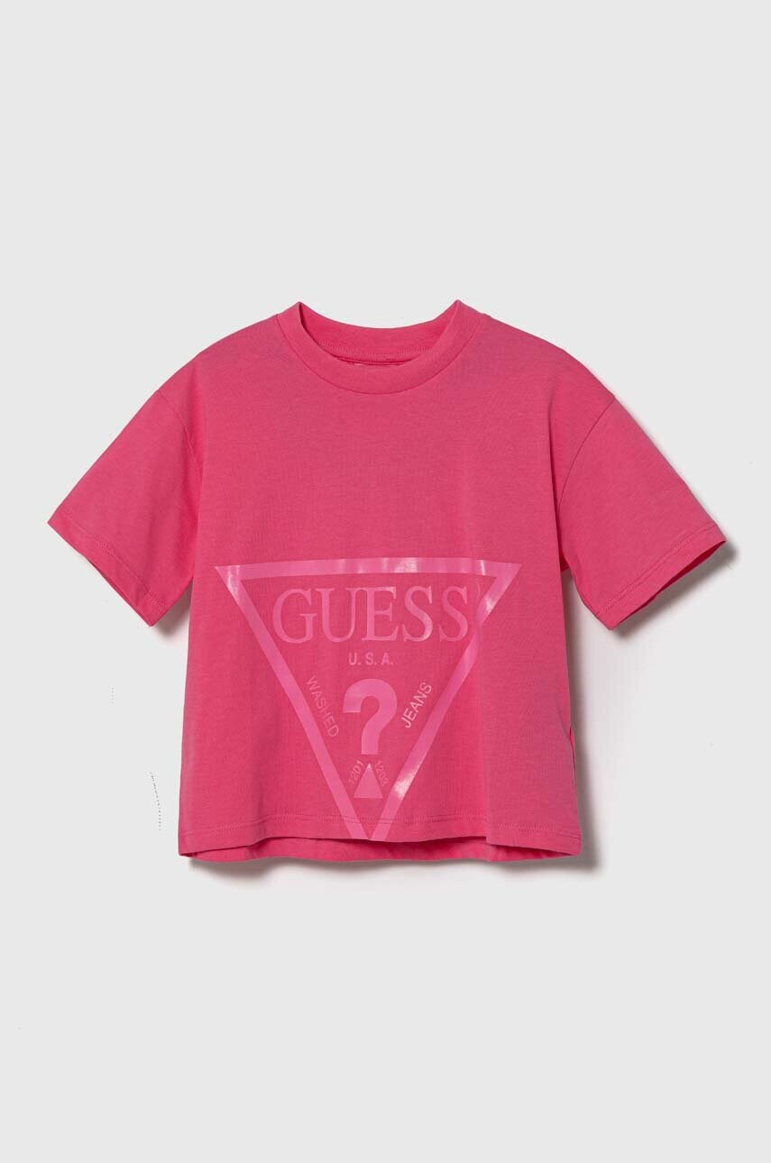 

Детская хлопковая футболка Guess цвет розовый