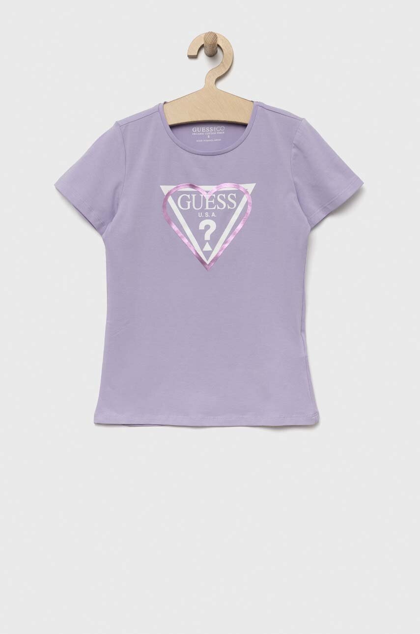 

Дитяча футболка Guess колір фіолетовий