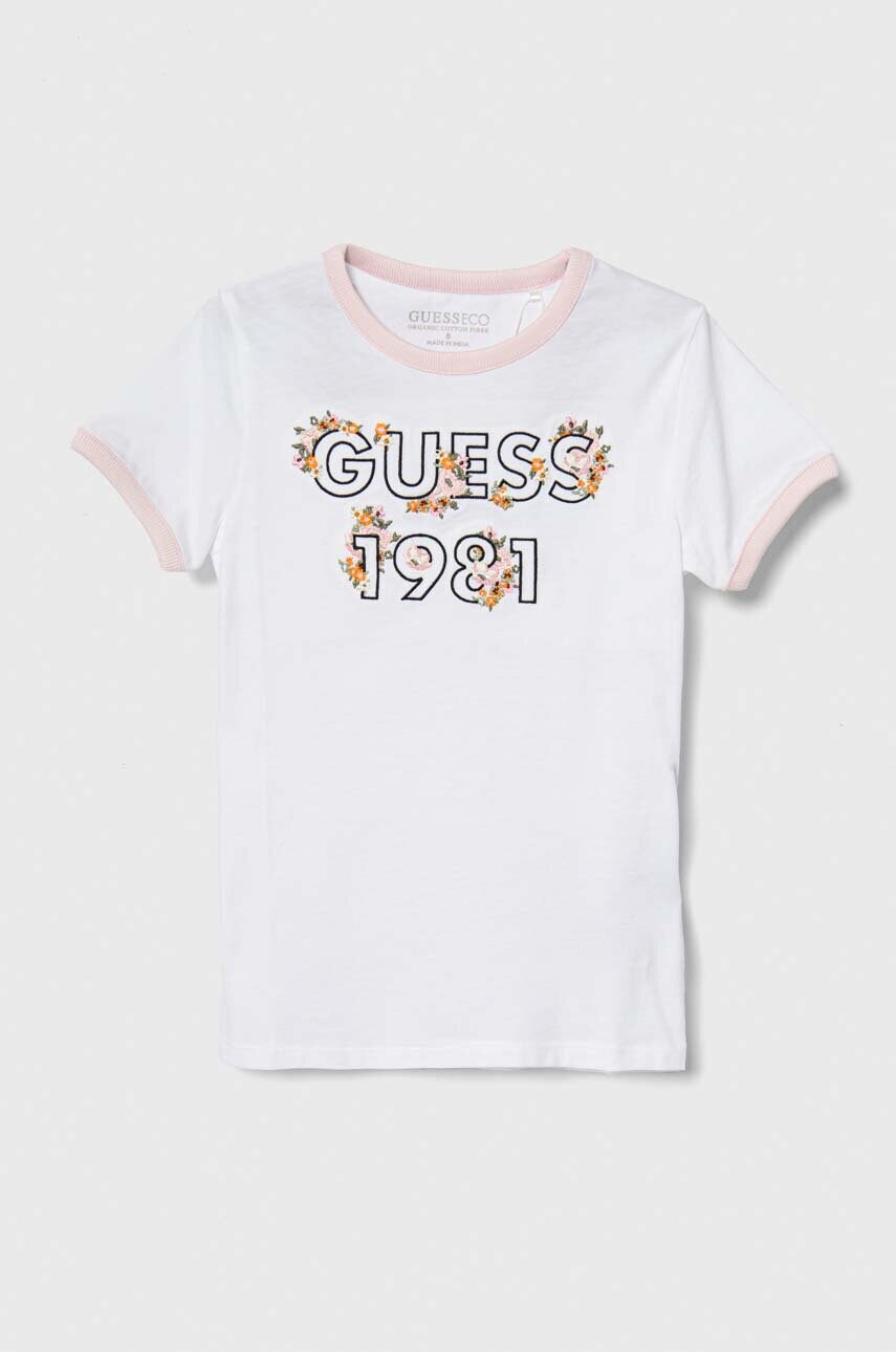 

Детская хлопковая футболка Guess цвет белый