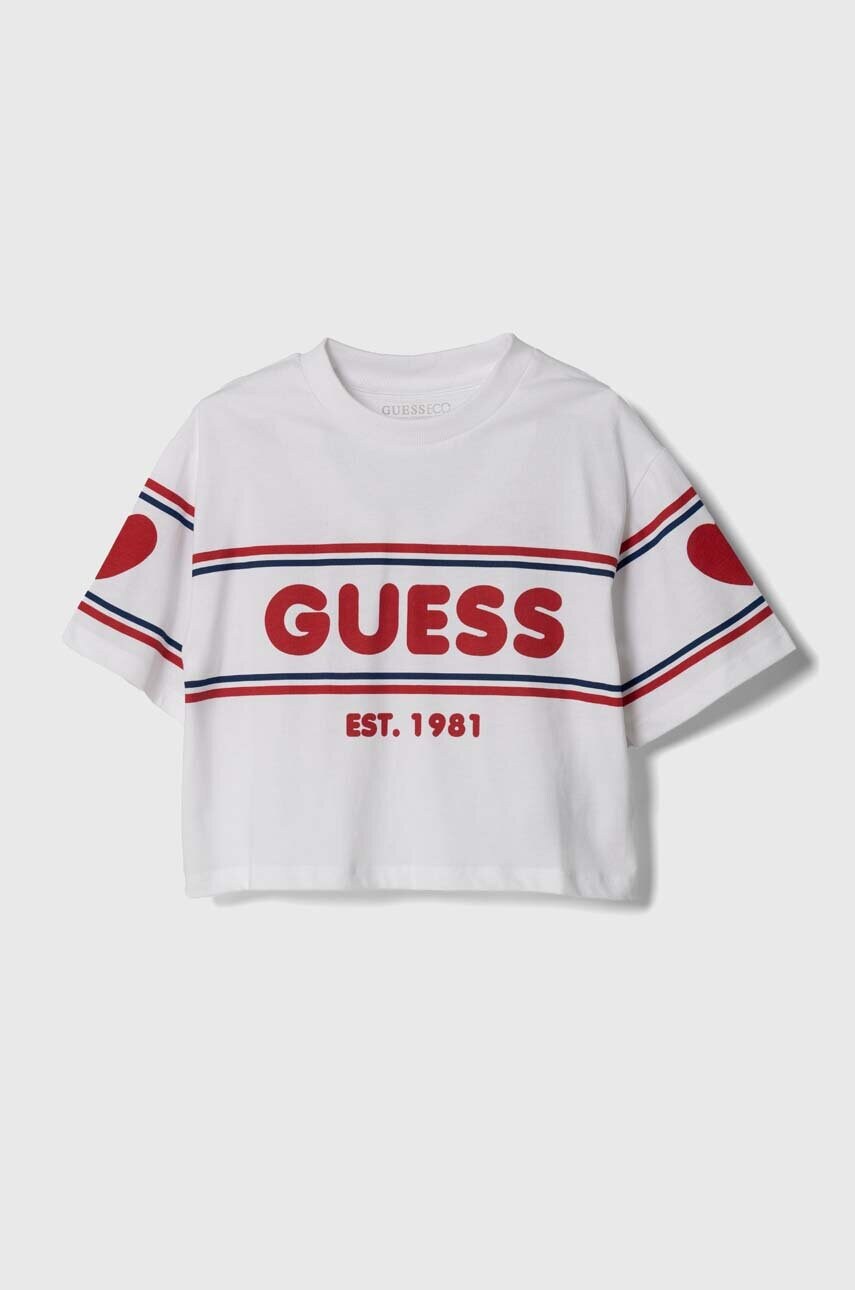 

Детская хлопковая футболка Guess цвет белый