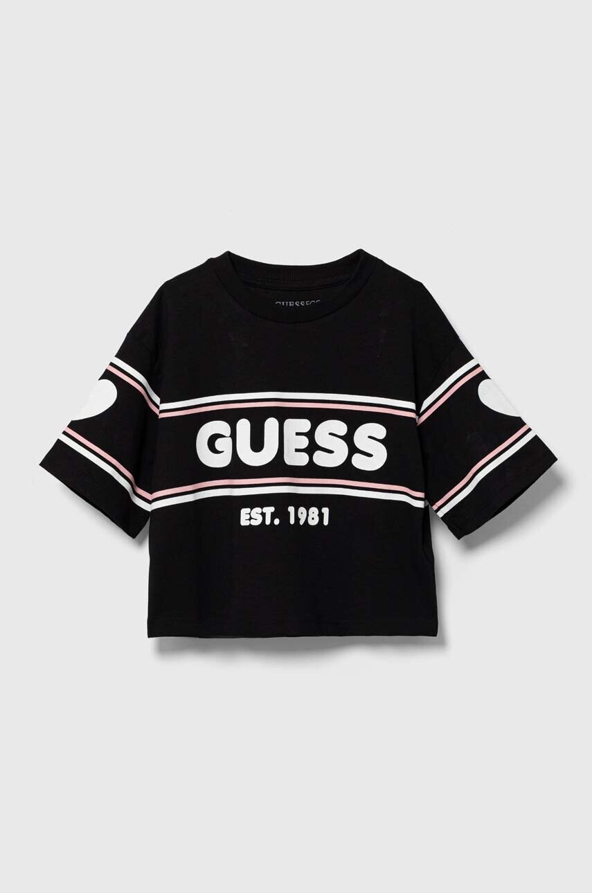 

Детская хлопковая футболка Guess цвет чёрный