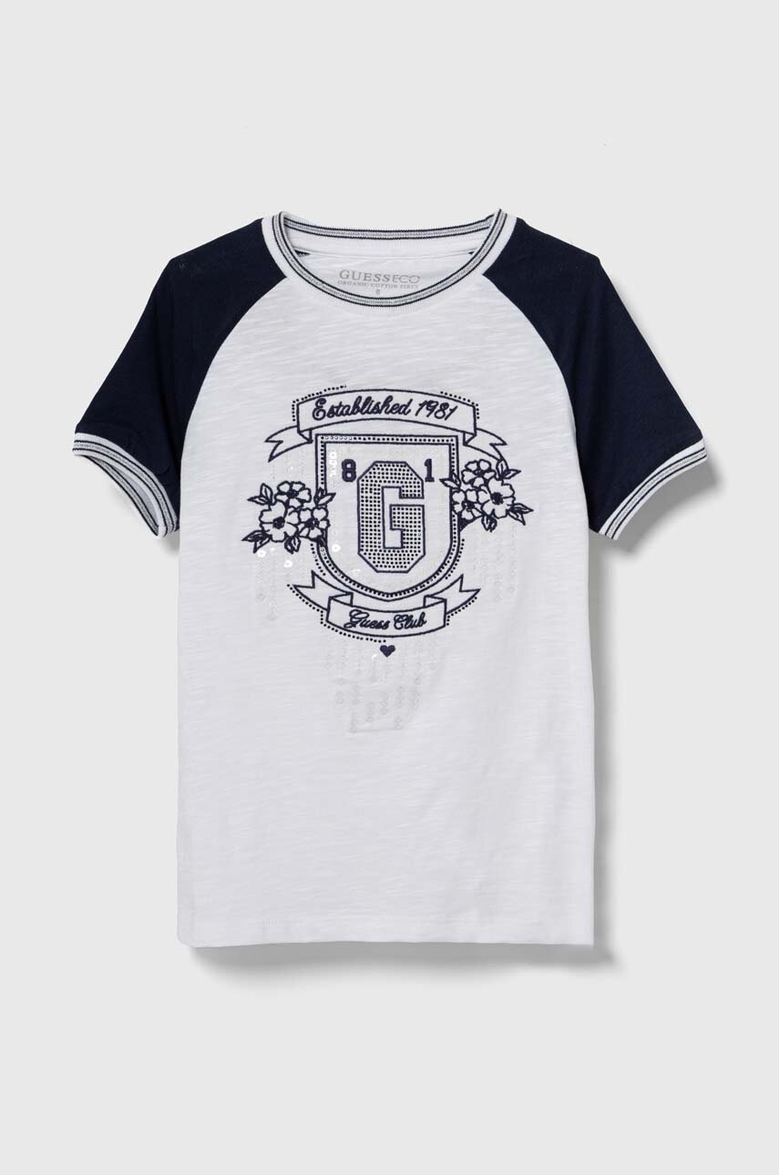 Детская хлопковая футболка Guess цвет белый Детская хлопковая футболка Guess цвет белый