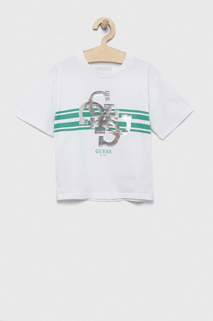 Детская хлопковая футболка Guess цвет белый Детская хлопковая футболка Guess цвет белый
