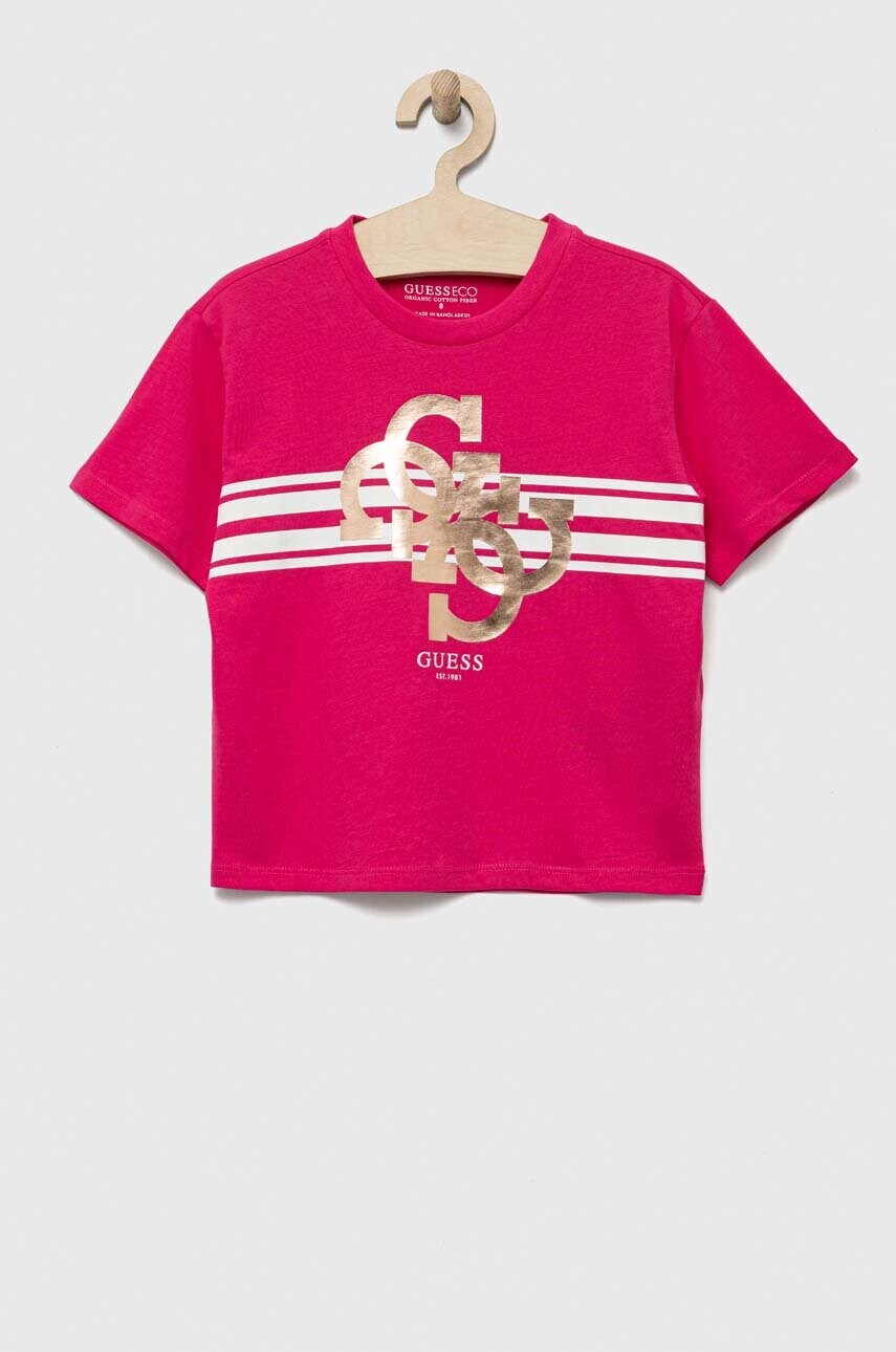 

Дитяча бавовняна футболка Guess колір рожевий