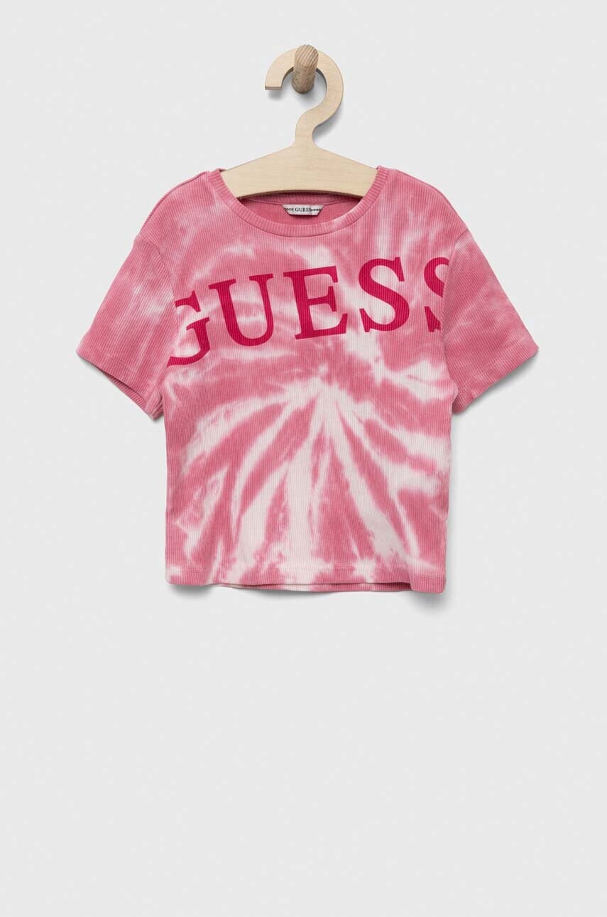 

Детска памучна тениска Guess в розово, Розов