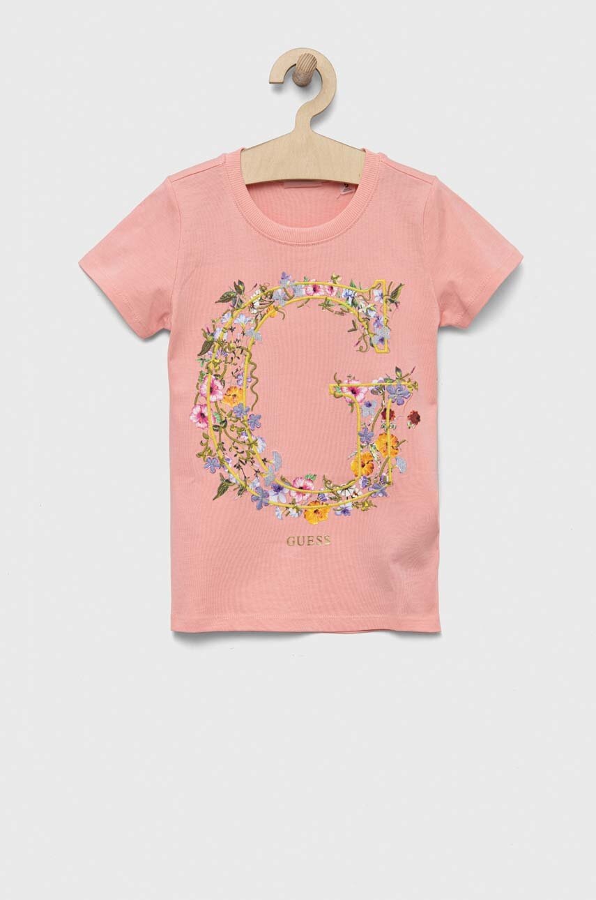 Детская хлопковая футболка Guess цвет розовый Детская хлопковая футболка Guess цвет розовый