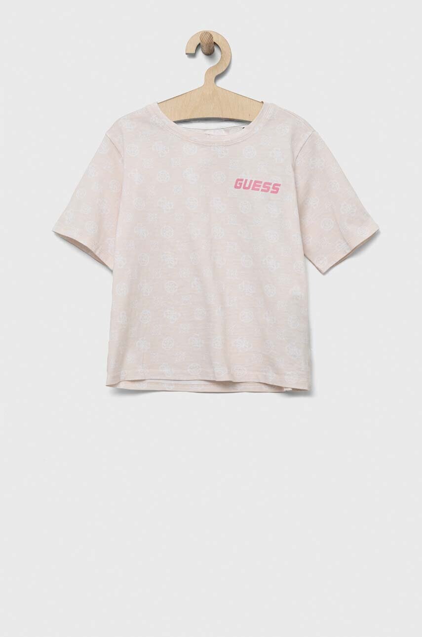 

Детская хлопковая футболка Guess цвет бежевый