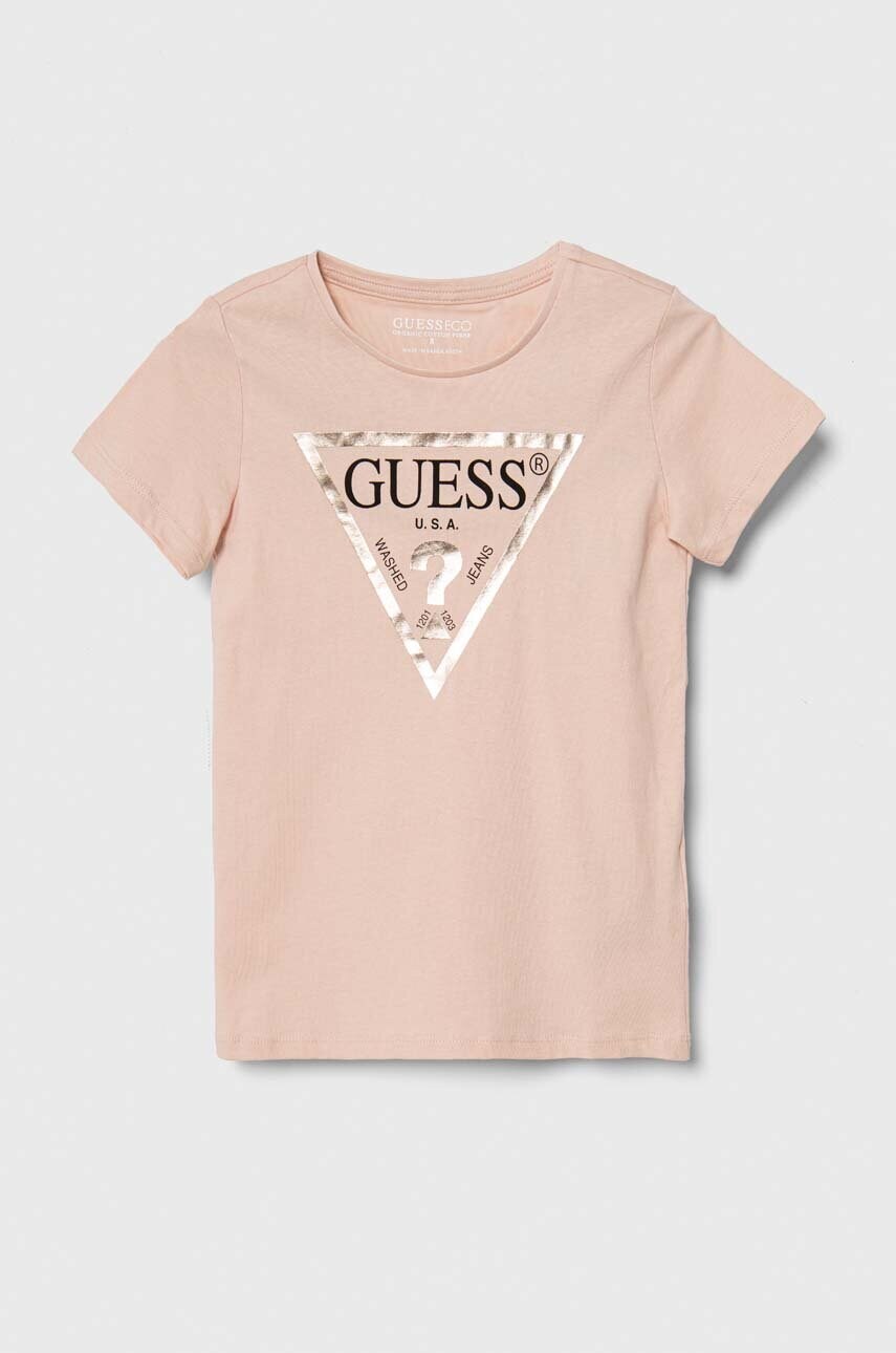 

Детская хлопковая футболка Guess цвет розовый