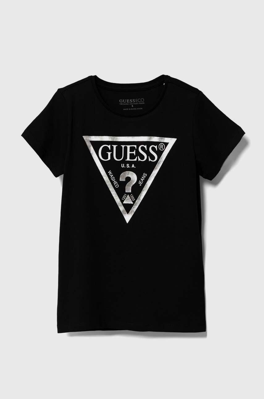Детская хлопковая футболка Guess цвет чёрный Детская хлопковая футболка Guess цвет чёрный