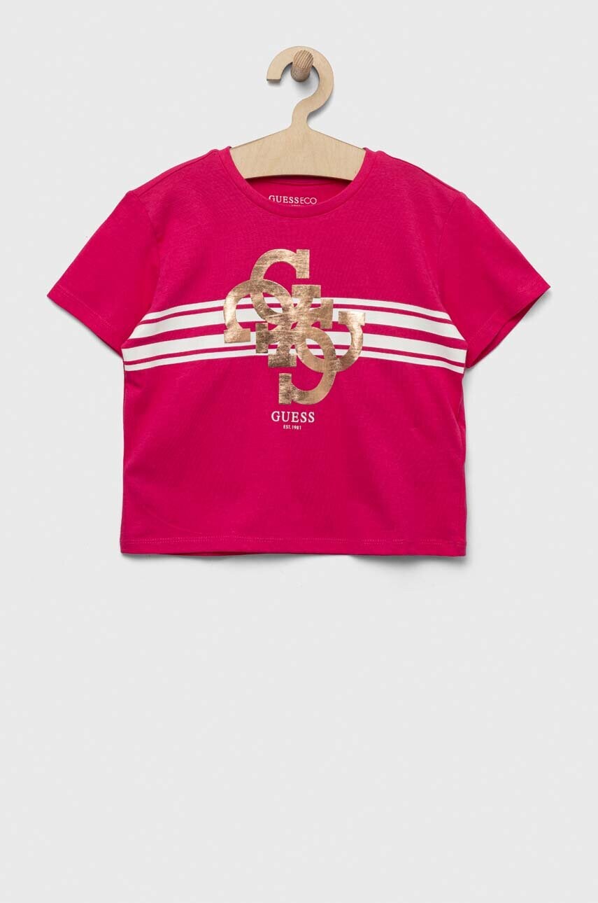 

Детская хлопковая футболка Guess цвет розовый