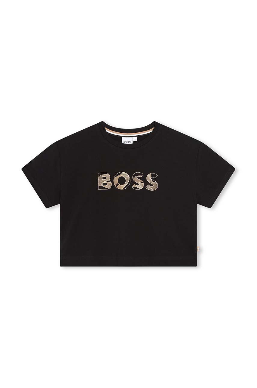 Levně Dětské tričko BOSS černá barva