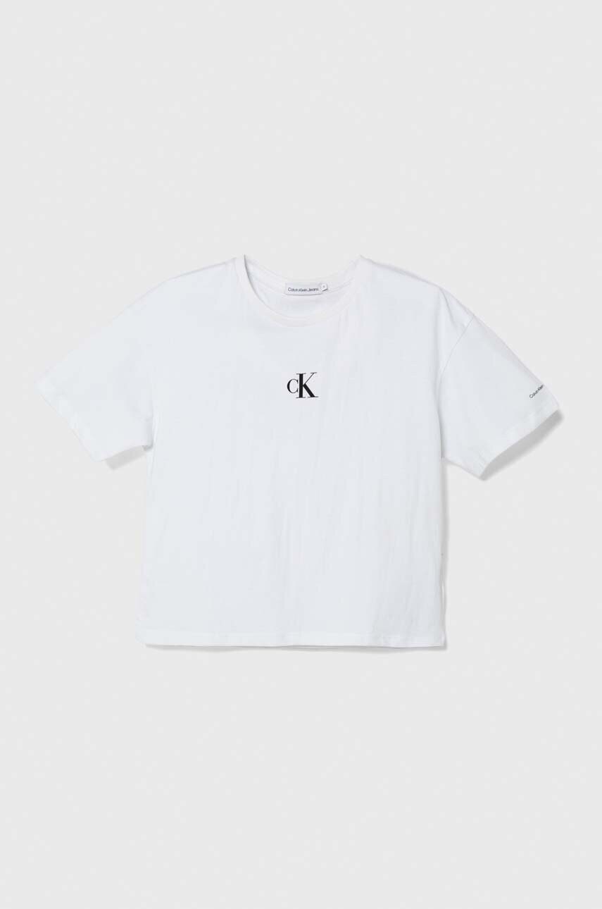 Levně Bavlněné tričko Calvin Klein Jeans bílá barva