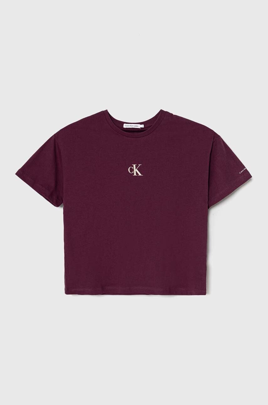 

Памучна тениска Calvin Klein Jeans в бордо