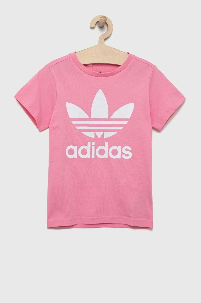 

Детская хлопковая футболка adidas Originals TREFOIL цвет розовый