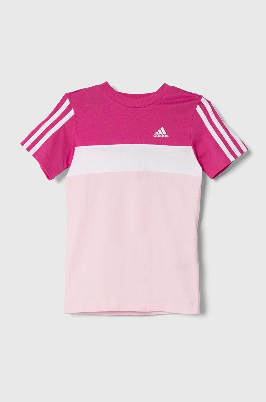 

Детская хлопковая футболка adidas цвет розовый