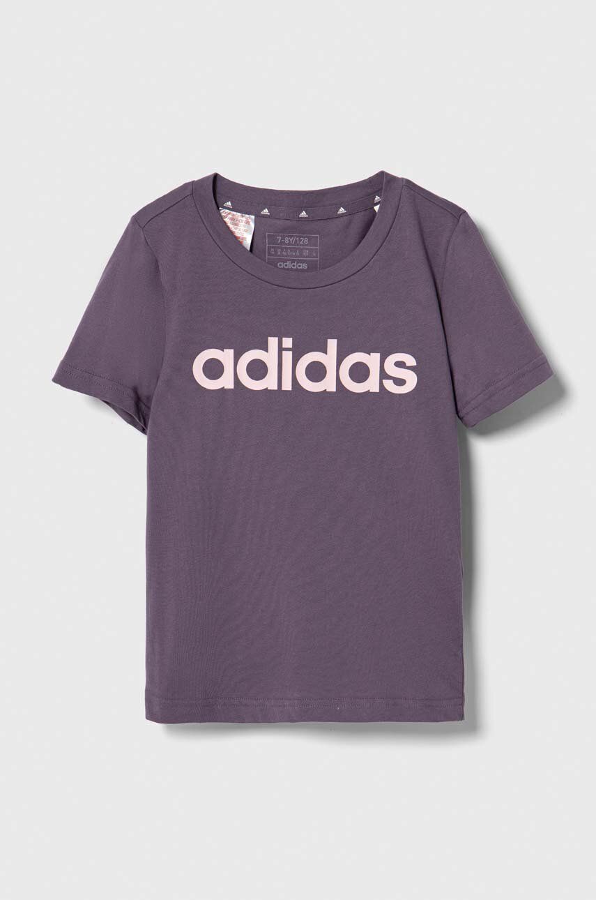 Levně Dětské bavlněné tričko adidas šedá barva