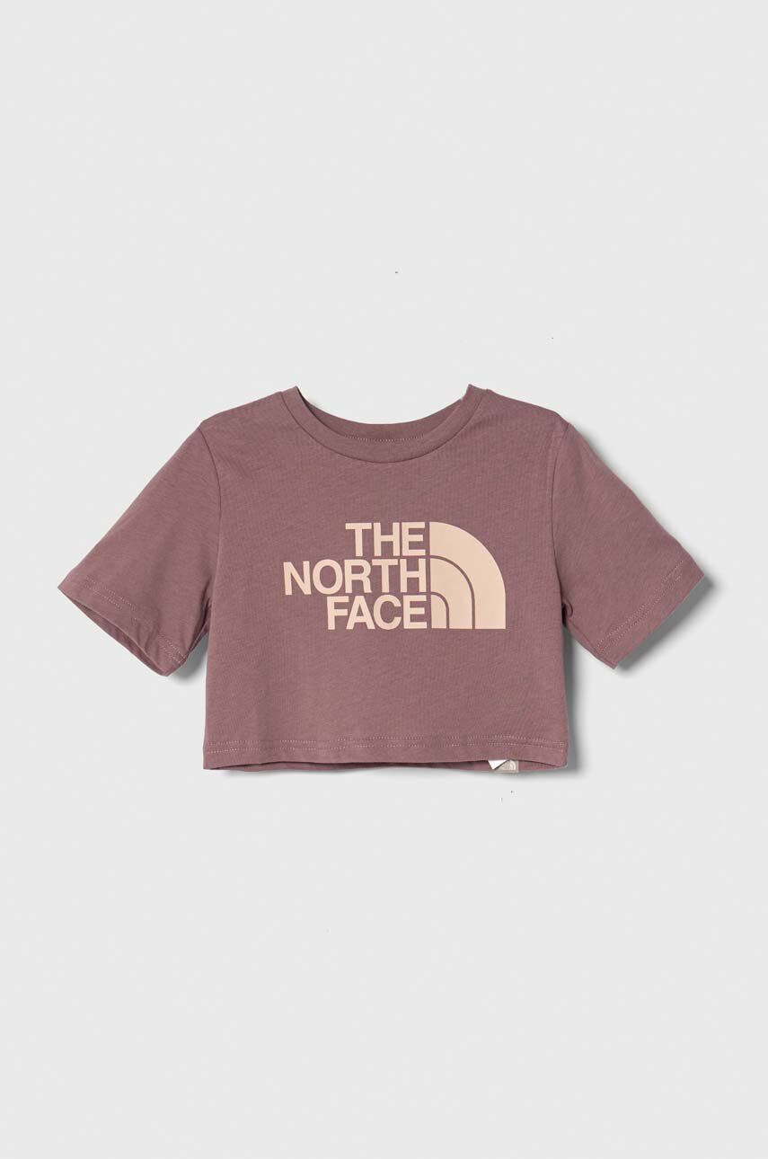 Dětské bavlněné tričko The North Face G S/S CROP EASY TEE růžová barva - fialová -  100 % Bavln