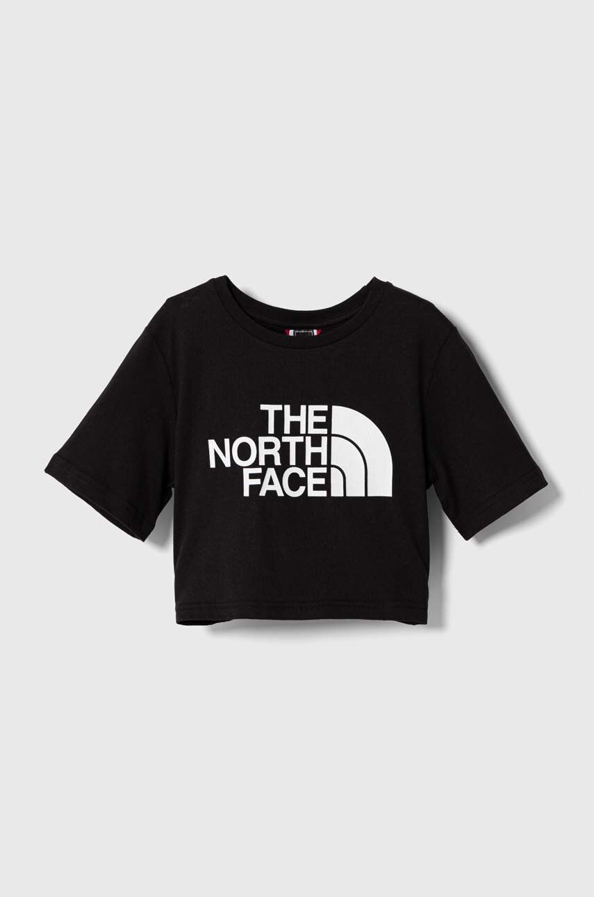 Levně Dětské bavlněné tričko The North Face G S/S CROP EASY TEE černá barva