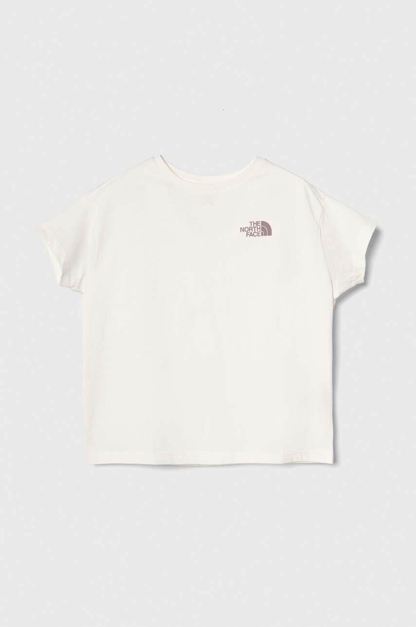 Levně Dětské bavlněné tričko The North Face G VERTICAL LINE S/S TEE bílá barva
