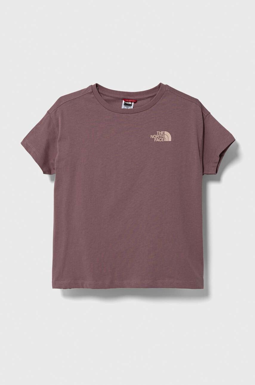 The North Face tricou de bumbac pentru copii G VERTICAL LINE S/S TEE culoarea maro