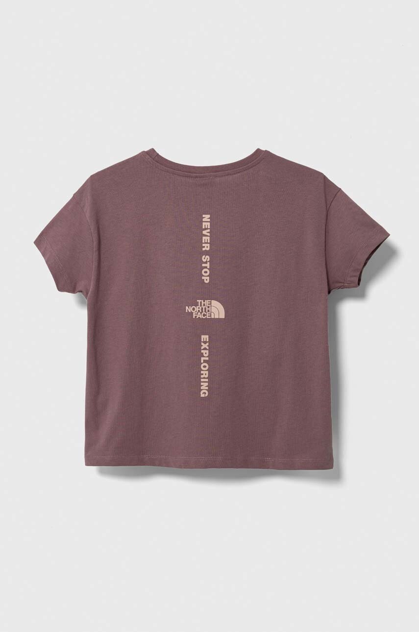 Детская хлопковая футболка The North Face G VERTICAL LINE S/S TEE цвет коричневый