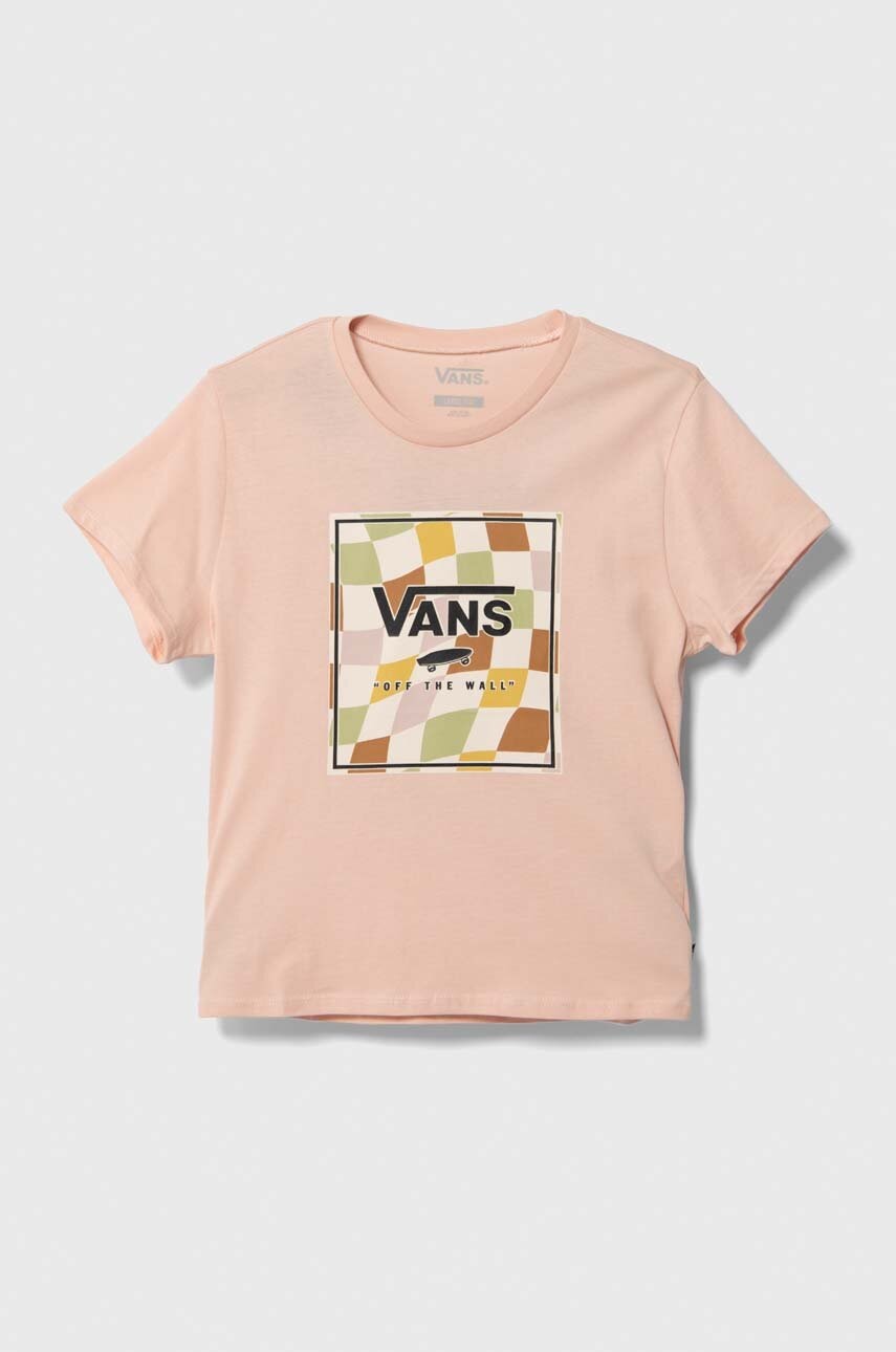 Дитяча бавовняна футболка Vans CHECKER BOX CREW VN000795BQL1 колір помаранчевий Дитяча бавовняна футболка Vans CHECKER BOX CREW VN000795BQL1 колір помаранчевий