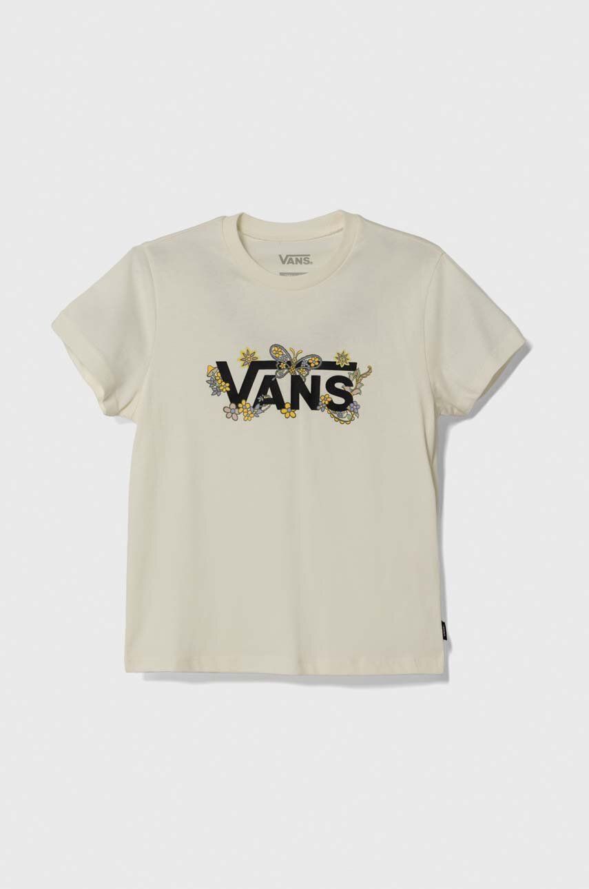 Dětské bavlněné tričko Vans TRIPPY FLORAL CREW béžová barva - béžová -  100 % Bavlna