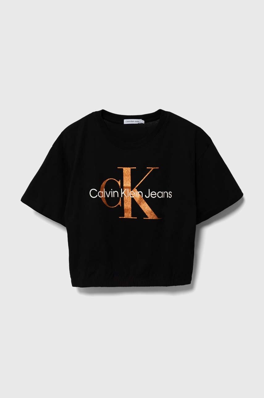 

Детска памучна тениска Calvin Klein Jeans в черно, Черен