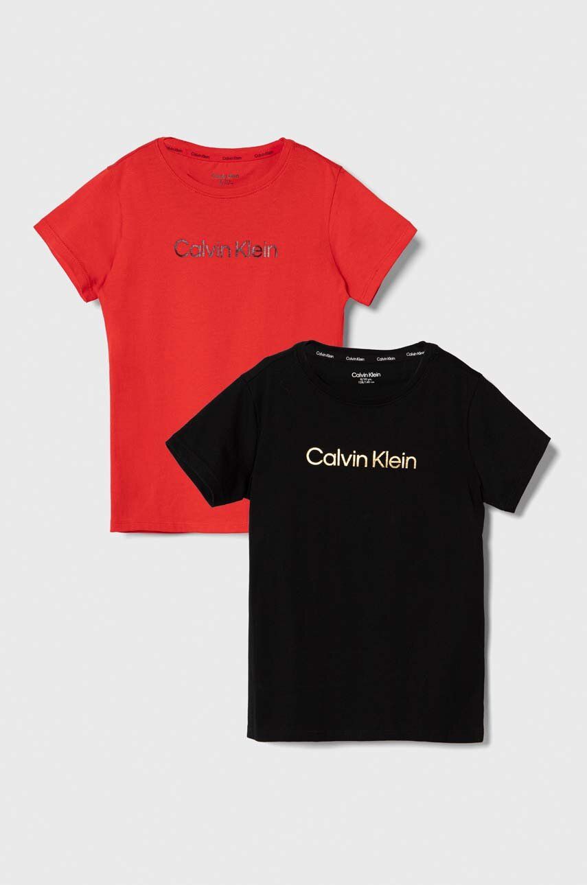 Dječja pamučna majica kratkih rukava Calvin Klein Underwear 2-pack boja: crvena
