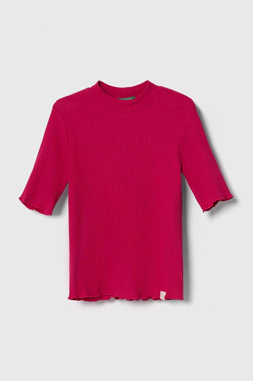 Levně Dětské tričko United Colors of Benetton růžová barva