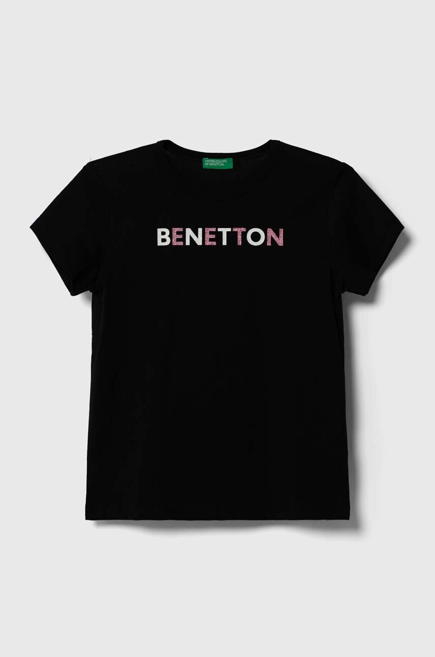 

Детская хлопковая футболка United Colors of Benetton цвет чёрный