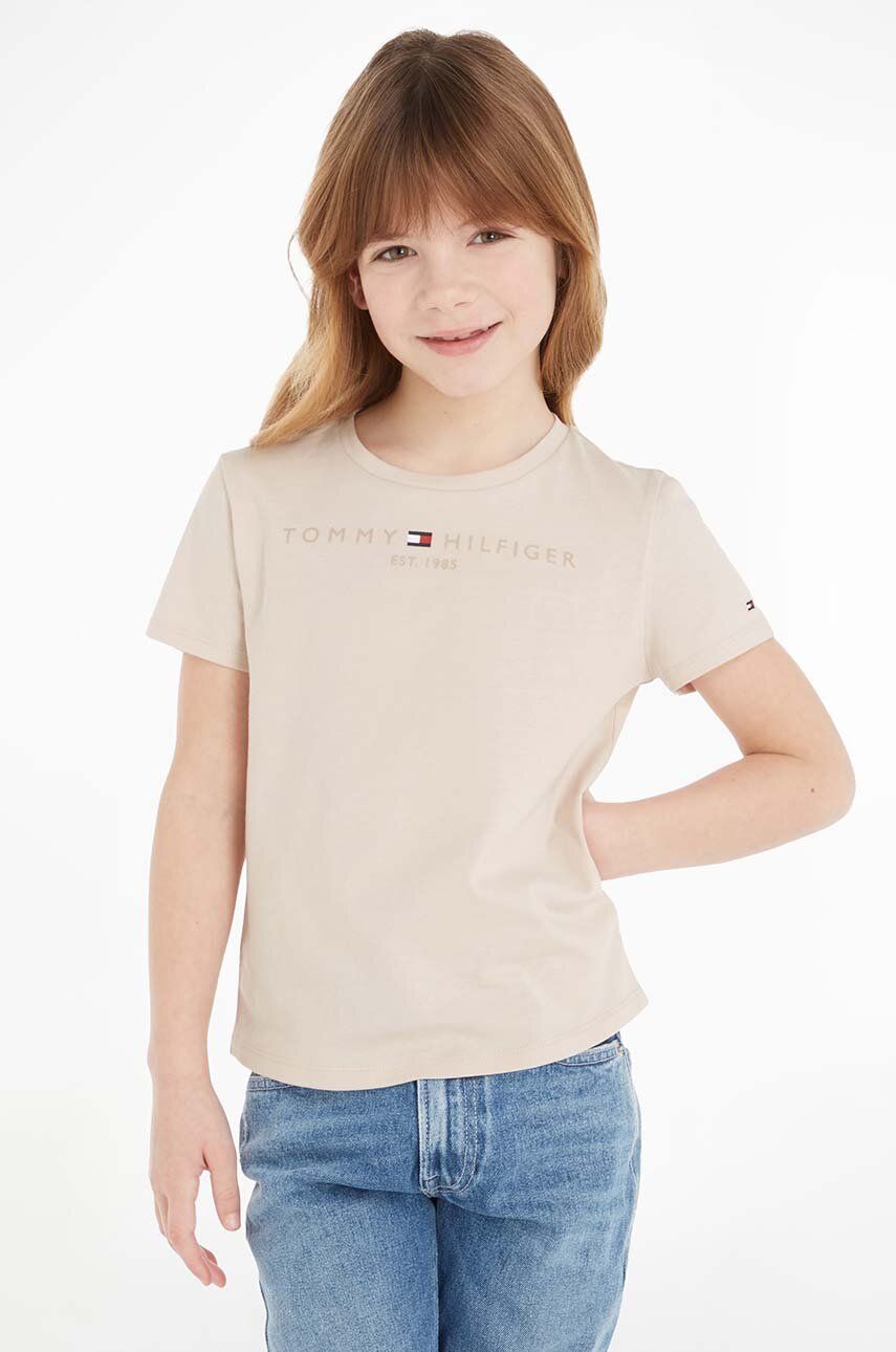 Levně Dětské bavlněné tričko Tommy Hilfiger béžová barva