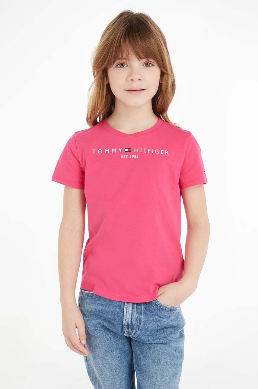 

Детска памучна тениска Tommy Hilfiger в розово, Розов