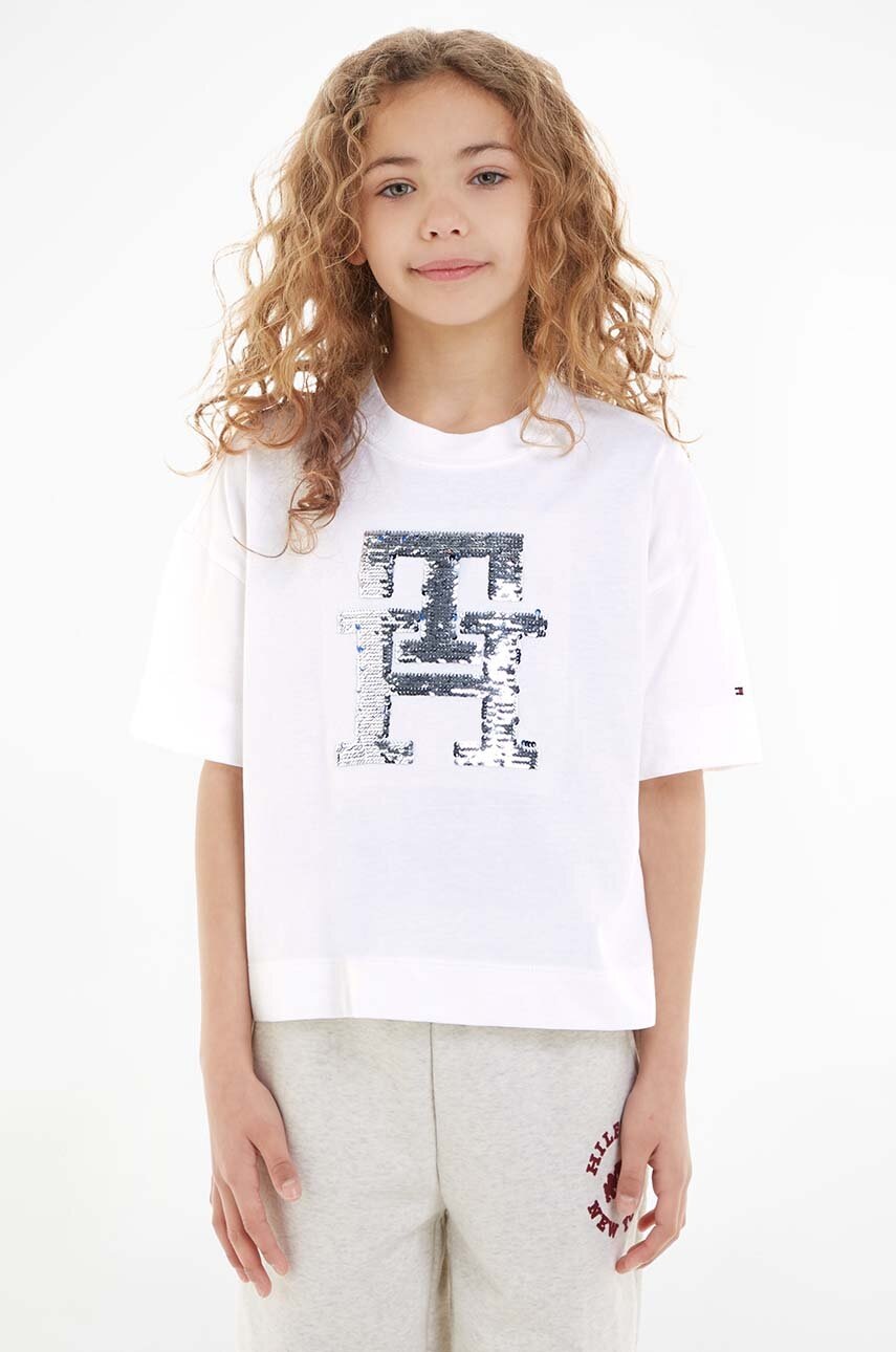 

Детска памучна тениска Tommy Hilfiger в бяло, Бял