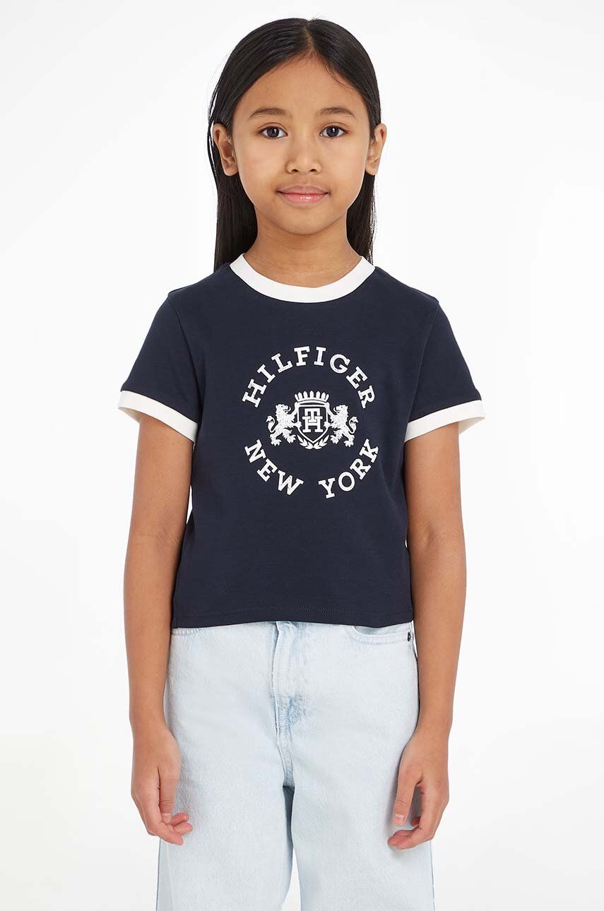 Levně Dětské bavlněné tričko Tommy Hilfiger tmavomodrá barva